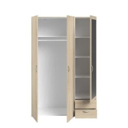 Armoire VARIA - Décor chene - 3 portes + miroir + 2 tiroirs - L 120 x H 185 x P 51 cm - PARISOT