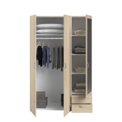 Armoire VARIA - Décor chene - 3 portes + miroir + 2 tiroirs - L 120 x H 185 x P 51 cm - PARISOT