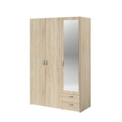 Armoire VARIA - Décor chene - 3 portes + miroir + 2 tiroirs - L 120 x H 185 x P 51 cm - PARISOT