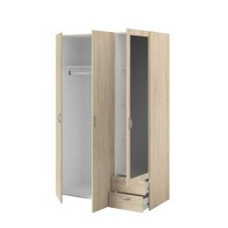 Armoire VARIA - Décor chene - 3 portes + miroir + 2 tiroirs - L 120 x H 185 x P 51 cm - PARISOT