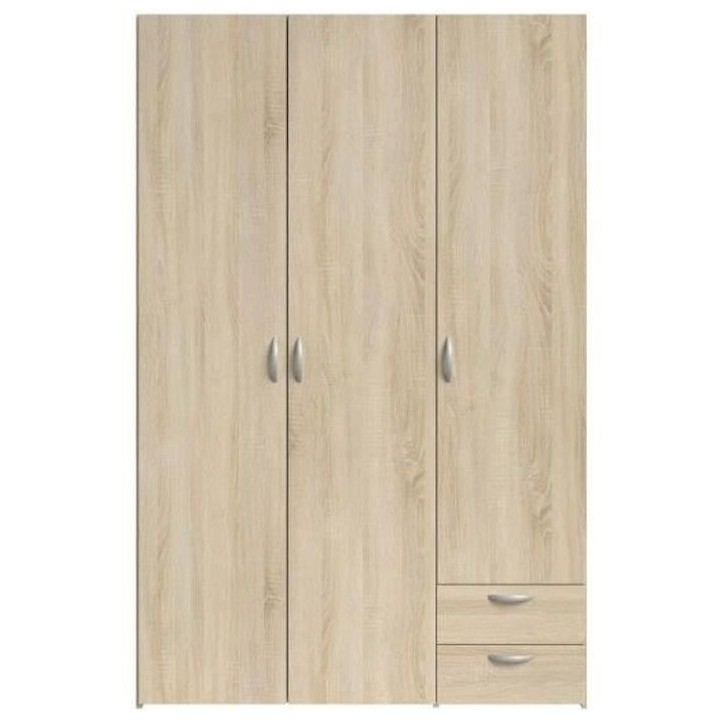 Armoire VARIA - Décor chene - 3 portes battantes + 2 tiroirs - L 120