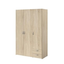 Armoire VARIA - Décor chene - 3 portes battantes + 2 tiroirs - L 120 x H 185 x P 51 cm - PARISOT