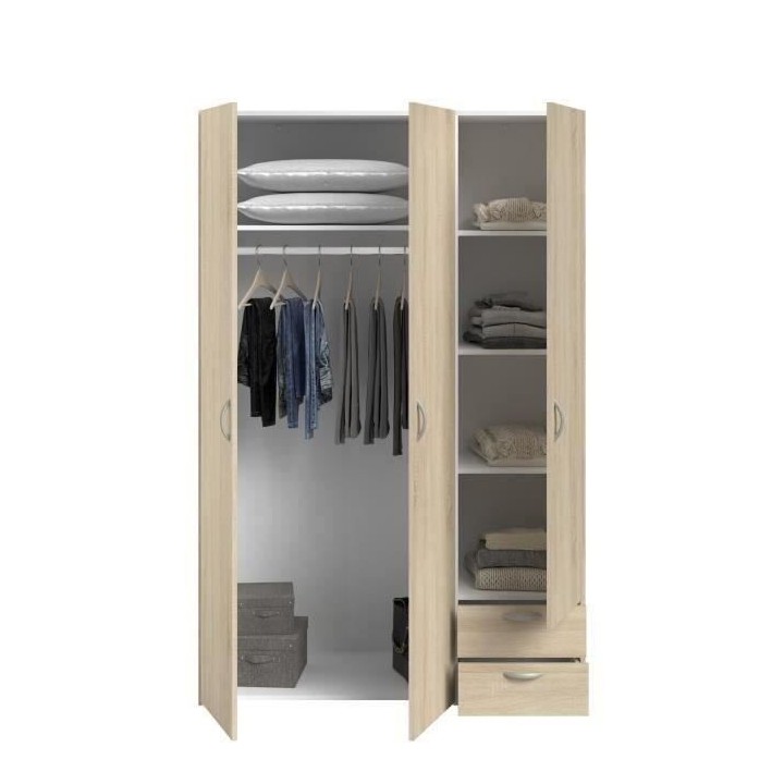 Armoire VARIA - Décor chene - 3 portes battantes + 2 tiroirs - L 120