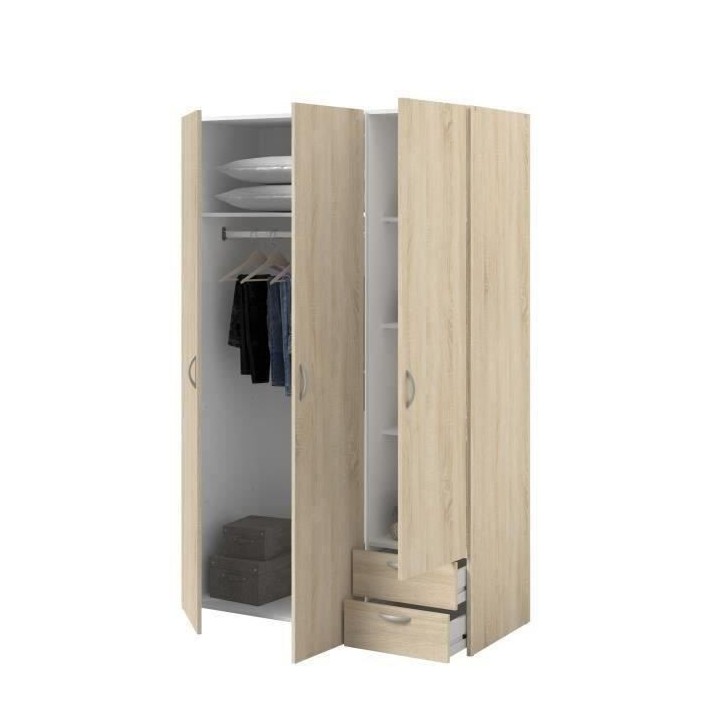 Armoire VARIA - Décor chene - 3 portes battantes + 2 tiroirs - L 120