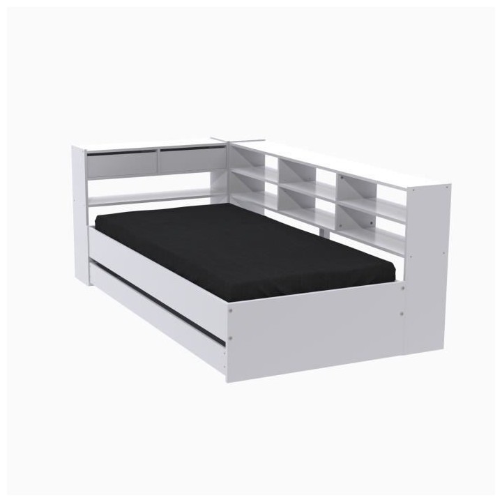 WEBER Lit enfant contemporain blanc laqué - Sommier inclu - l 90 x L