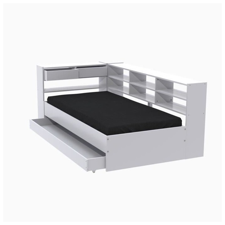 WEBER Lit enfant contemporain blanc laqué - Sommier inclu - l 90 x L