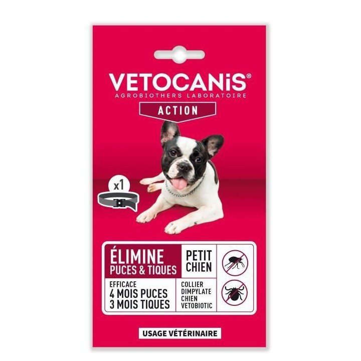 VETOCANIS Collier anti-puces et anti-tiques pour petit chien jusqu'a 1