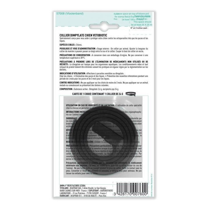 VETOCANIS Collier anti-puces et anti-tiques pour petit chien jusqu'a 1