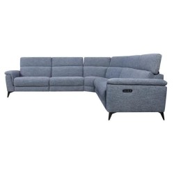 Canapé d'angle panoramique relax électrique - MELBOURNE - Tissu bleu clair - L 293 x P 299 x H 99 cm