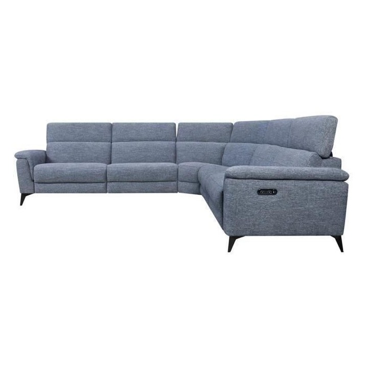 Canapé d'angle panoramique relax électrique - MELBOURNE - Tissu bleu