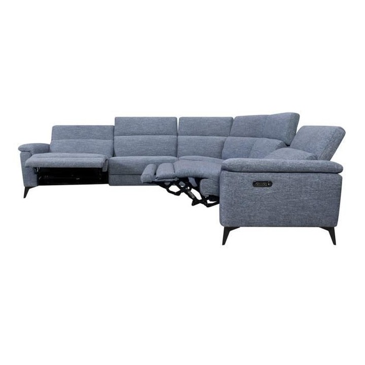 Canapé d'angle panoramique relax électrique - MELBOURNE - Tissu bleu