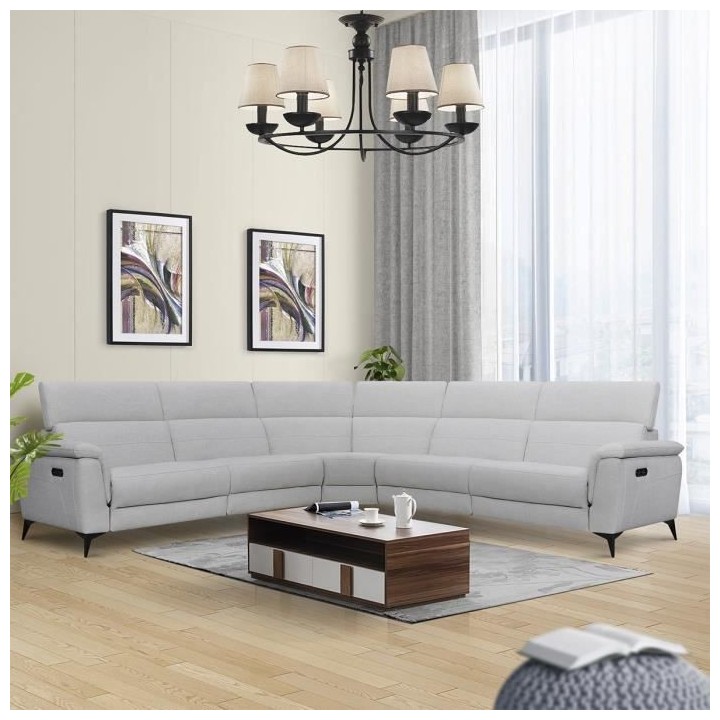 Canapé d'angle Panoramique avec 2 places relax électriques - Tissu g