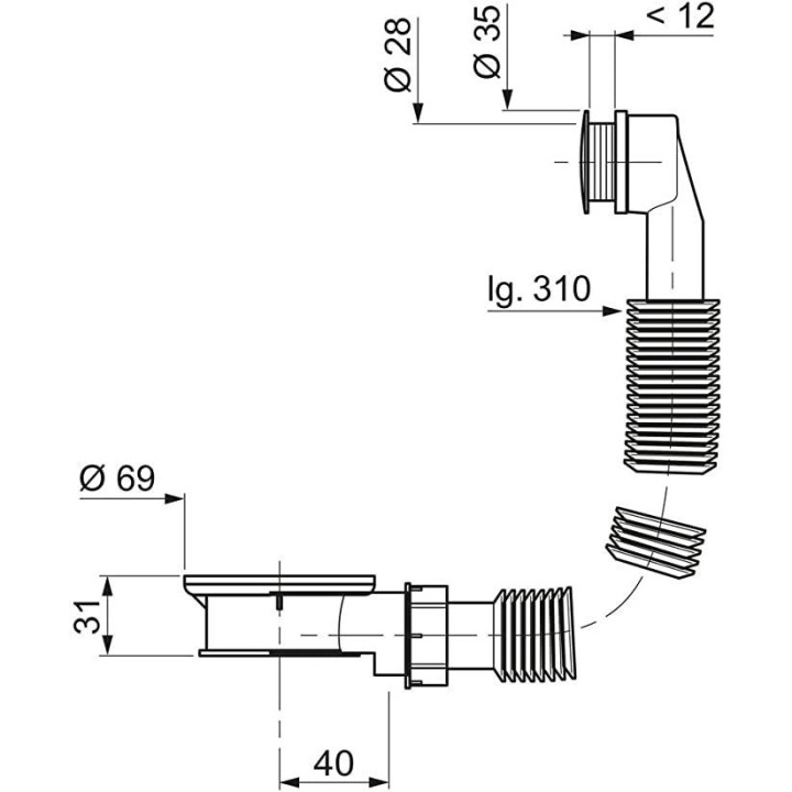 Intercalaire de trop-plein souple pour lavabo Wirquin 39007001, blanc