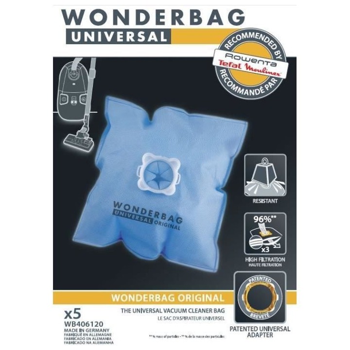 ROWENTA Lot de 5 sacs microfibre pour aspirateur Wonderbags original -