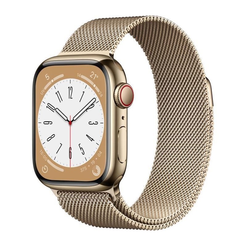 Apple Watch Series 8 GPS + Cellular - 41mm - Boîtier Gold Stainless Steel - Bracelet Gold Milanese Loop