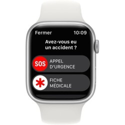 Apple Watch Series 8 GPS + Cellular - 45mm - Boîtier Silver Aluminium - Bracelet White Sport Band - Regular