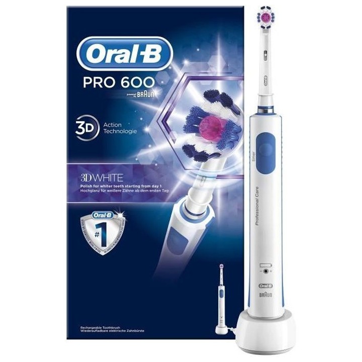 Oral-B PRO 600 Brosse a Dents Électrique Rechargeable, 1 Manche, 1 Br