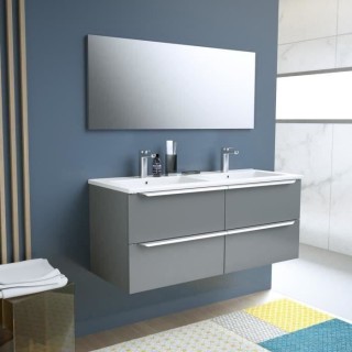 ZOOM meuble de salle de bain double vasque avec miroir L 120cm - 4 tir