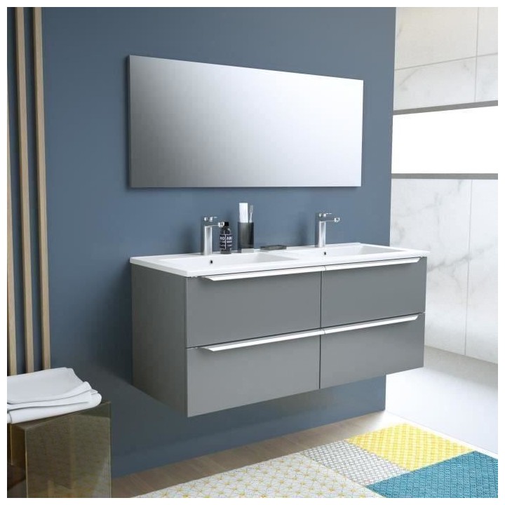 ZOOM meuble de salle de bain double vasque avec miroir L 120cm - 4 tir