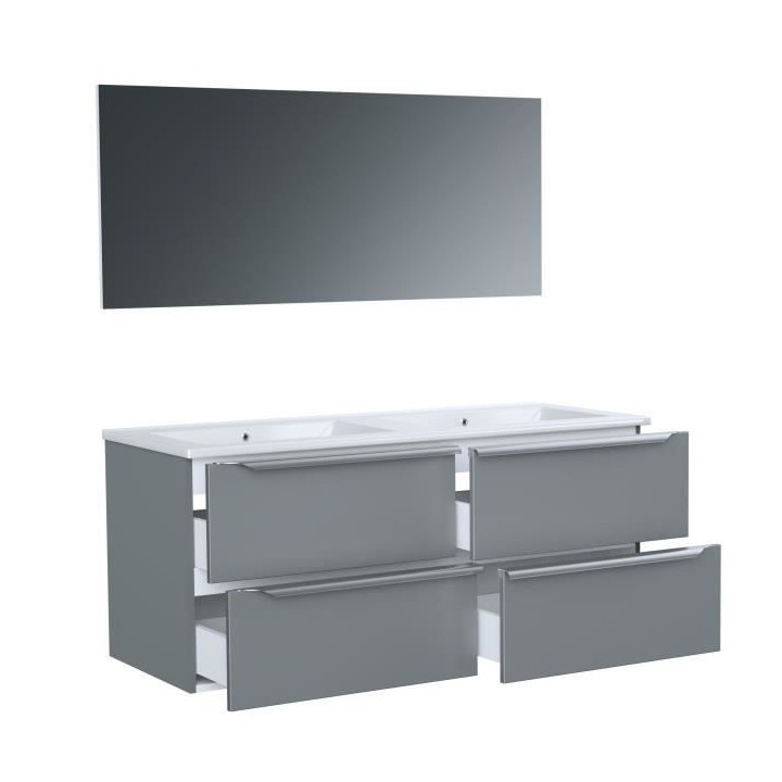 ZOOM meuble de salle de bain double vasque avec miroir L 120cm - 4 tir