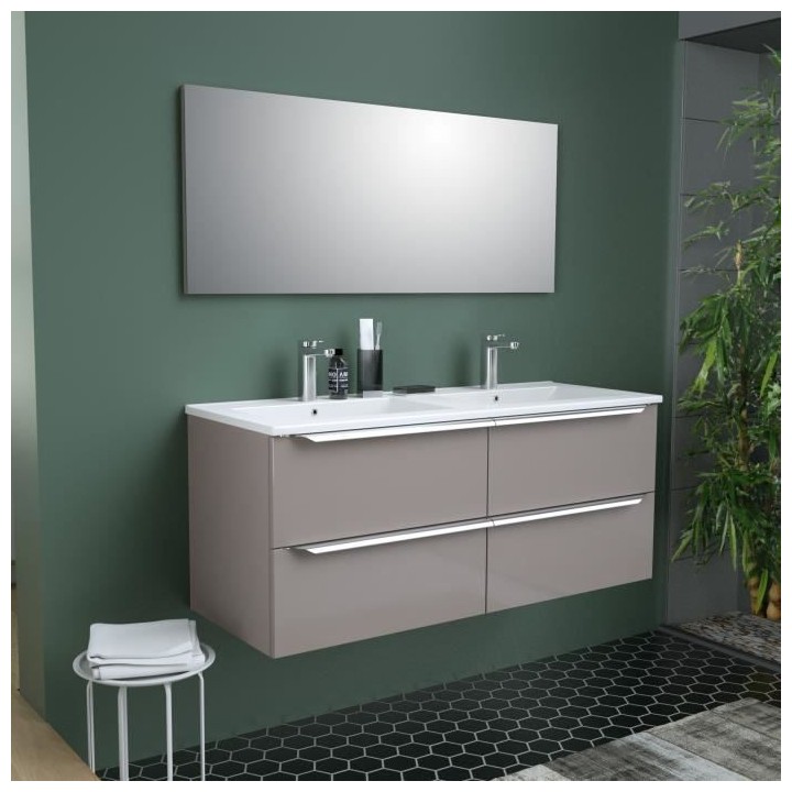 ZOOM meuble de salle de bain double vasque avec miroir L 120cm - 4 tir
