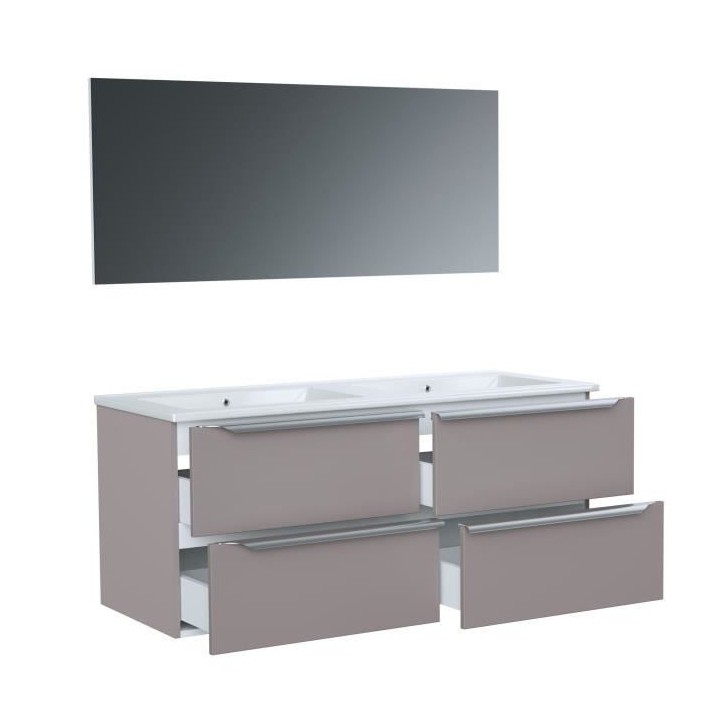 ZOOM meuble de salle de bain double vasque avec miroir L 120cm - 4 tir