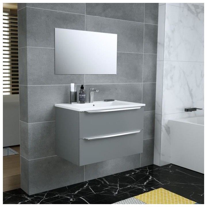 ZOOM meuble de salle de bain simple vasque avec miroir L 80cm - 2 tiro