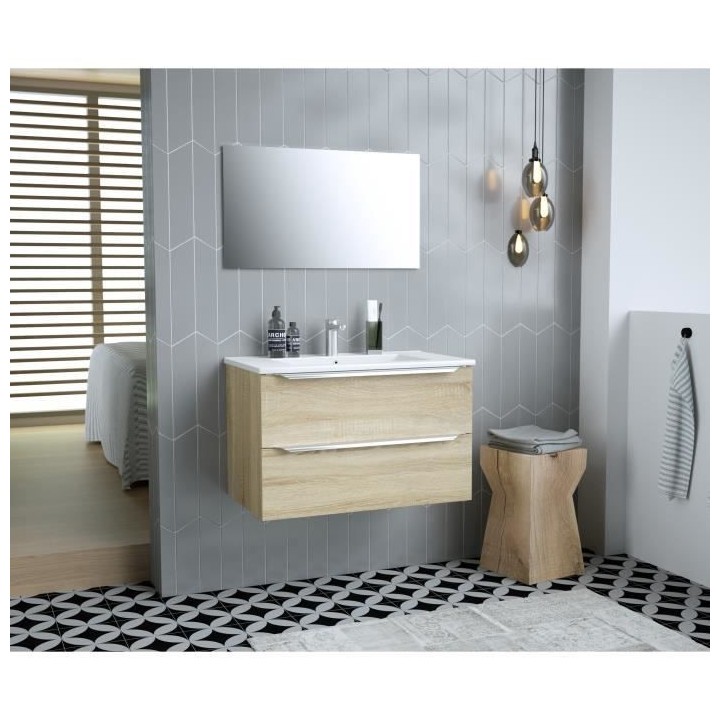 Ensemble meuble de de salle de bain L 80 - 2 tiroirs + Vasque céramiq