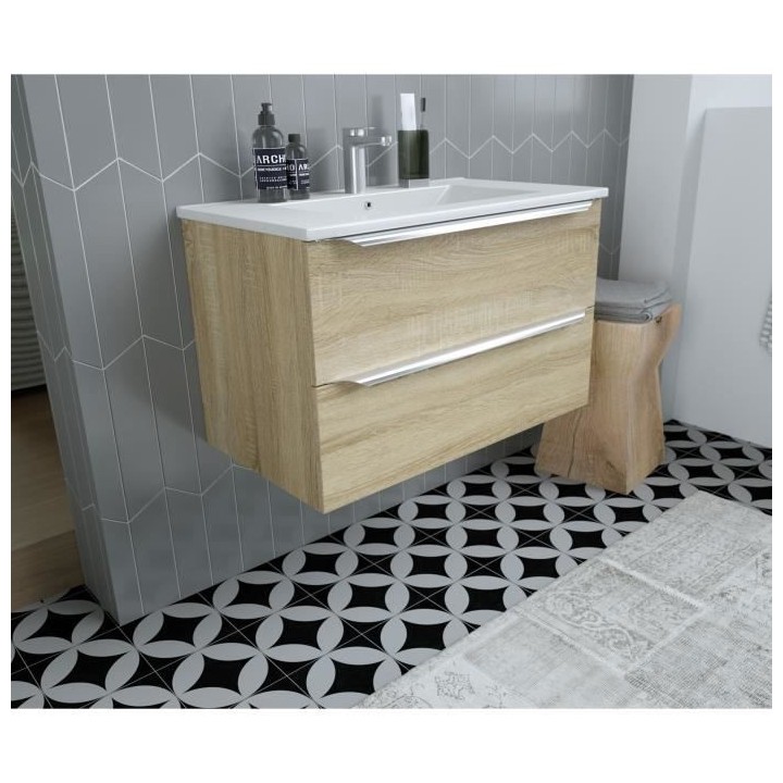 Ensemble meuble de de salle de bain L 80 - 2 tiroirs + Vasque céramiq