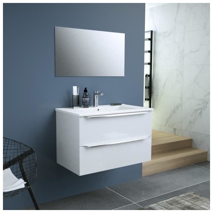 ZOOM meuble de salle de bain simple vasque avec miroir L 80cm - 2 tiro