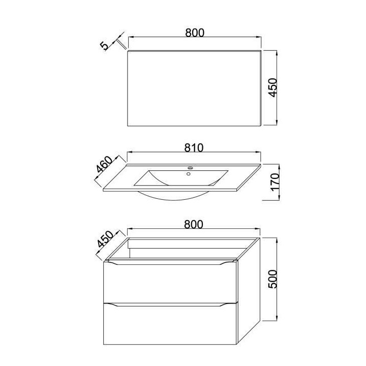 ZOOM meuble de salle de bain simple vasque avec miroir L 80cm - 2 tiro
