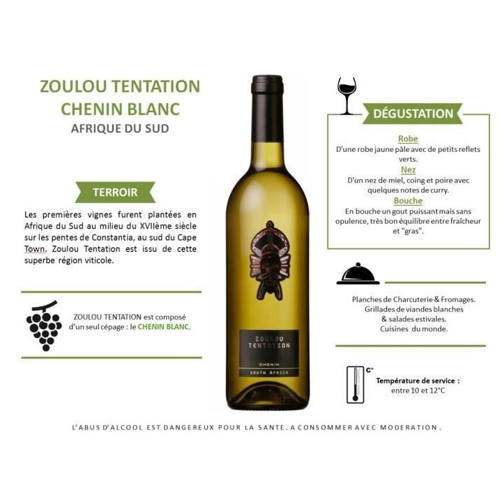 Zoulou Tentation Chenin - Vin blanc d'Afrique du Sud