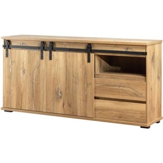 Buffet - Décor chene - 2 portes coulissantes + 2 tiroirs - MANZANO -