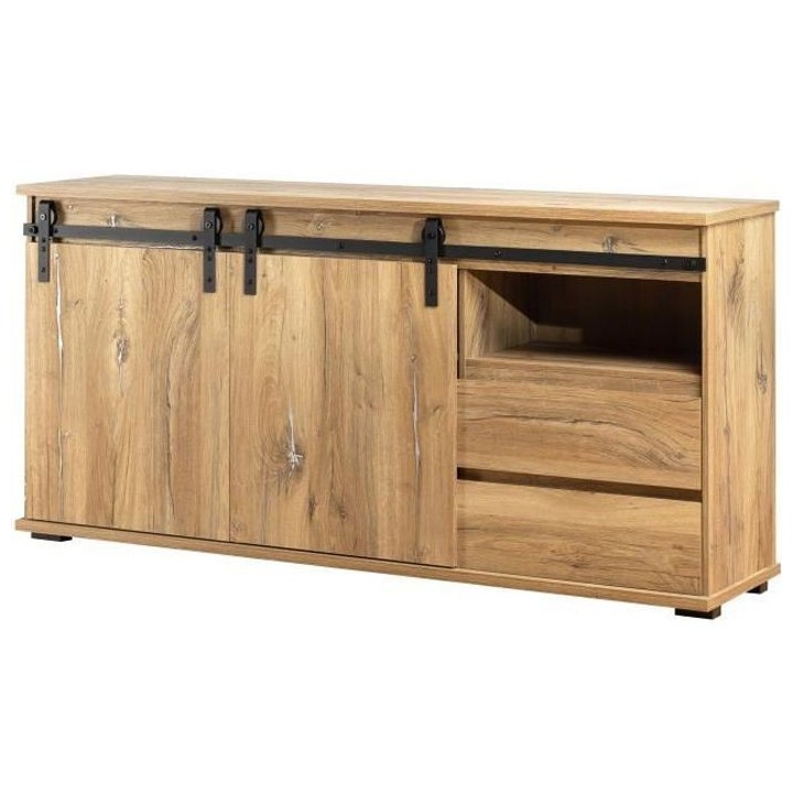 Buffet - Décor chene - 2 portes coulissantes + 2 tiroirs - MANZANO -