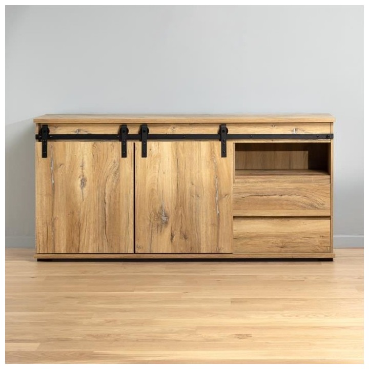 Buffet - Décor chene - 2 portes coulissantes + 2 tiroirs - MANZANO -