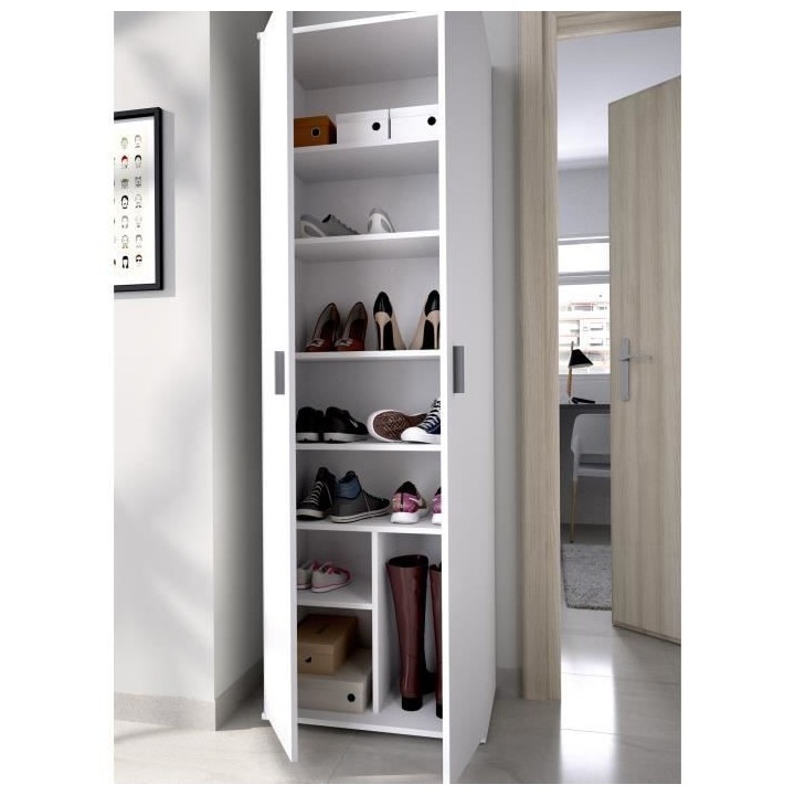 Armoire 2 portes pour chaussures - Blanc - L 190 x H 61 x P 35 cm - FI