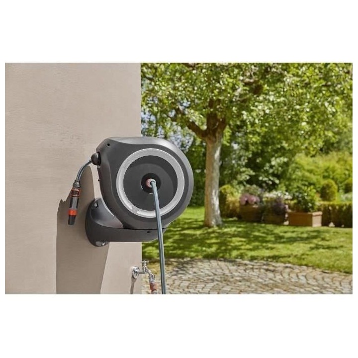 GARDENA Dévidoir automatique mural RollUp M liseret blanc – Longueu