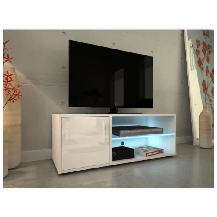 KORA Meuble TV avec éclairage LED - Contemporain - llaqué blanc - L