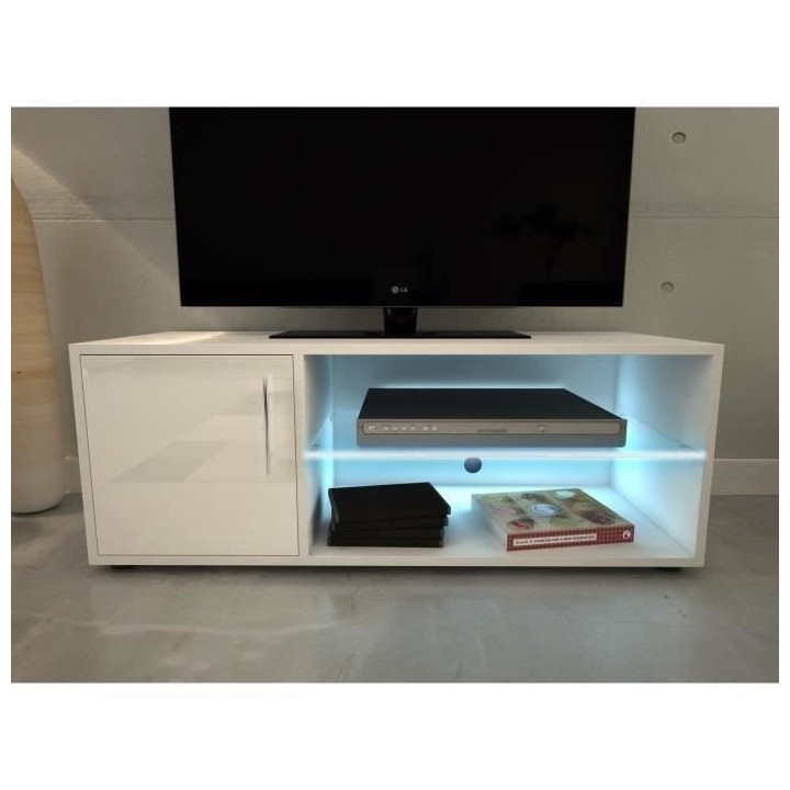 KORA Meuble TV avec éclairage LED - Contemporain - llaqué blanc - L