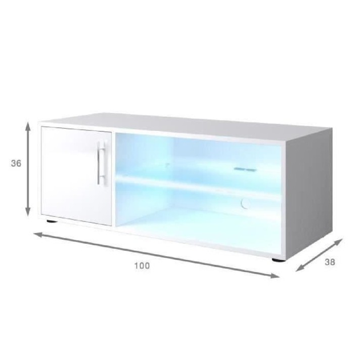 KORA Meuble TV avec éclairage LED - Contemporain - llaqué blanc - L