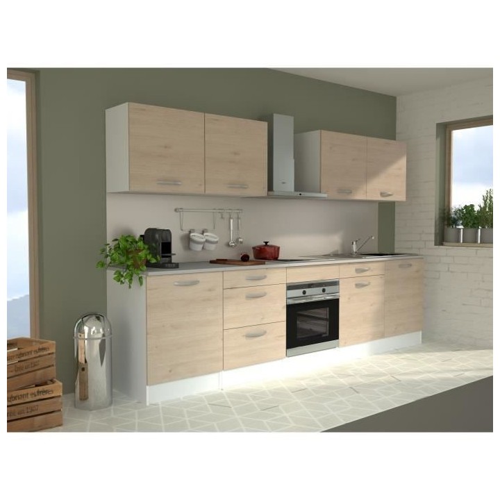 Cuisine complete OSLO - L 300 cm - Décor chene - Plan de travail incl