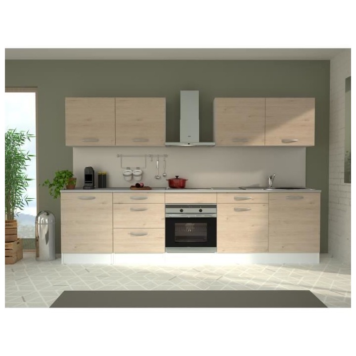 Cuisine complete OSLO - L 300 cm - Décor chene - Plan de travail incl