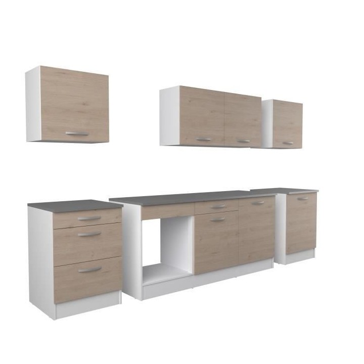 Cuisine complete OSLO - L 300 cm - Décor chene - Plan de travail incl