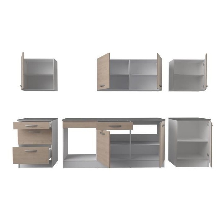 Cuisine complete OSLO - L 300 cm - Décor chene - Plan de travail incl