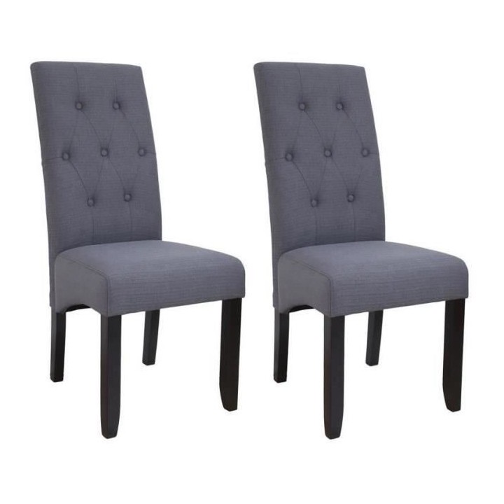 CUBA Lot de 2 chaises de salle a manger en tissu gris - Contemporain -