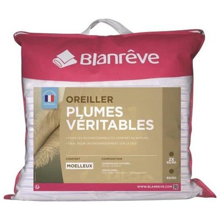 BLANREVE Oreiller Plumes 60x60 cm blanc