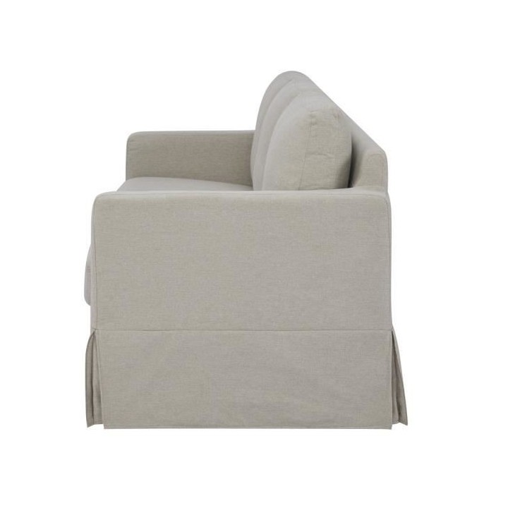 LYNN Canapé 3 places - Tissu Beige - Pieds bois naturel - L 190 x P 8