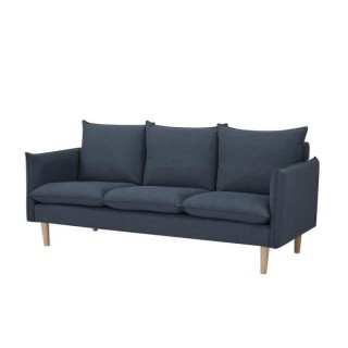 Canapé 3 places - Tissu Bleu jeans - Pieds bois naturel - L 188 x P 8