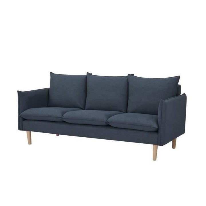 Canapé 3 places - Tissu Bleu jeans - Pieds bois naturel - L 188 x P 8