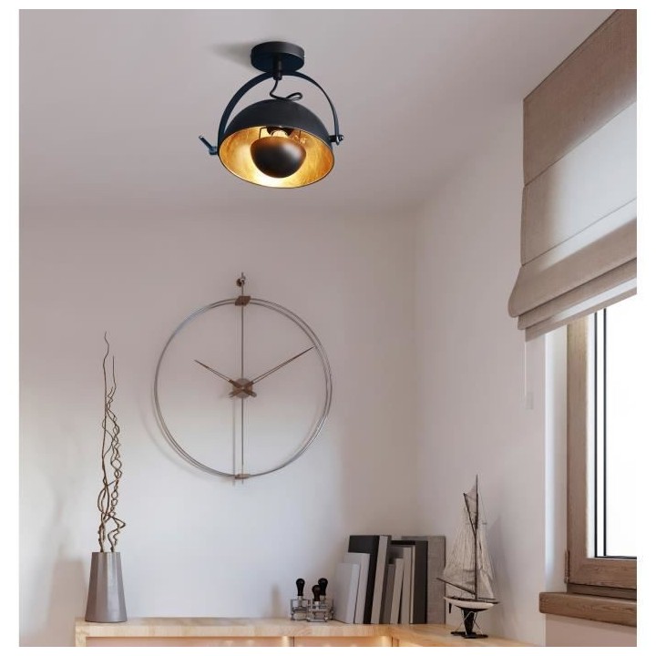 Plafonnier orientable en métal - Industriel - H 29 x Ø 31 cm - Noir